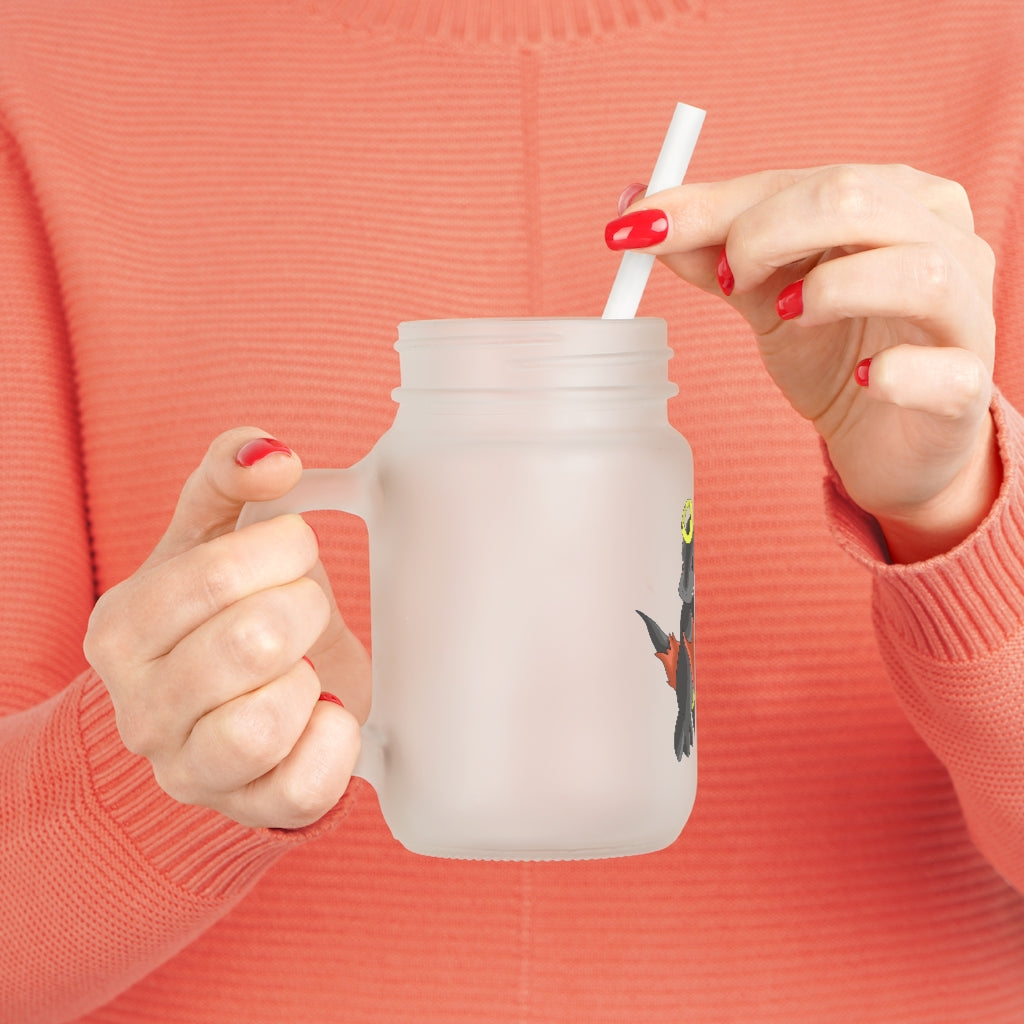 Cloudyking Mason Jar with frosted glass finish, straw, and lid, perfect for personalized drinks.