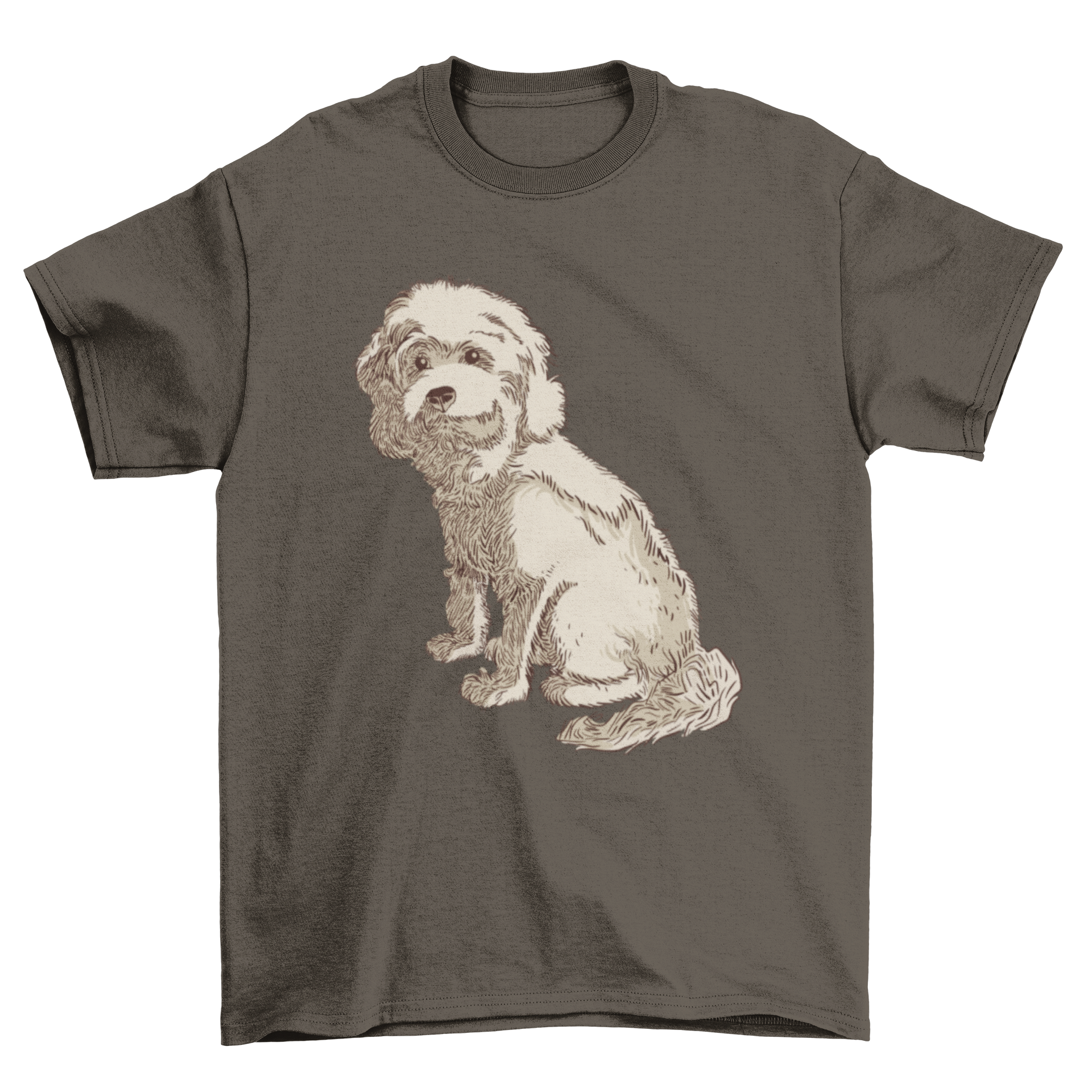 A stylish t-shirt featuring a cute Cockapoo dog sitting, perfect for dog lovers.