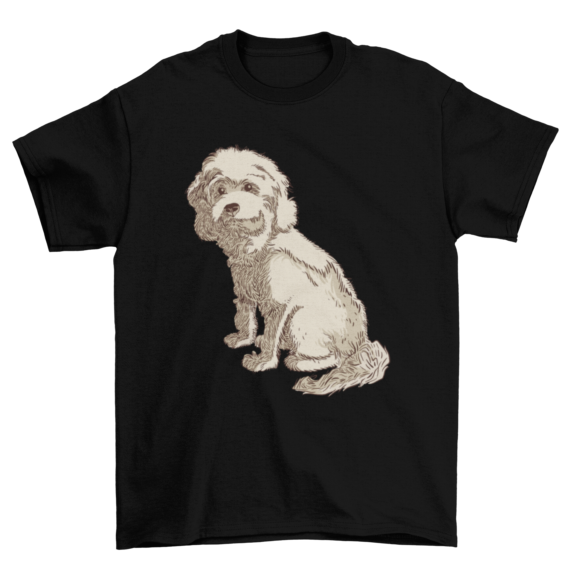 A stylish t-shirt featuring a cute Cockapoo dog sitting, perfect for dog lovers.