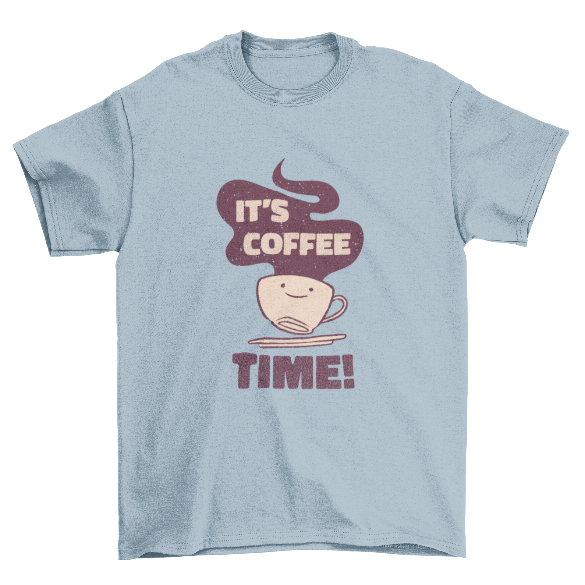 A stylish t-shirt featuring a cute coffee cup design with the quote 'It's coffee time!' printed on it.