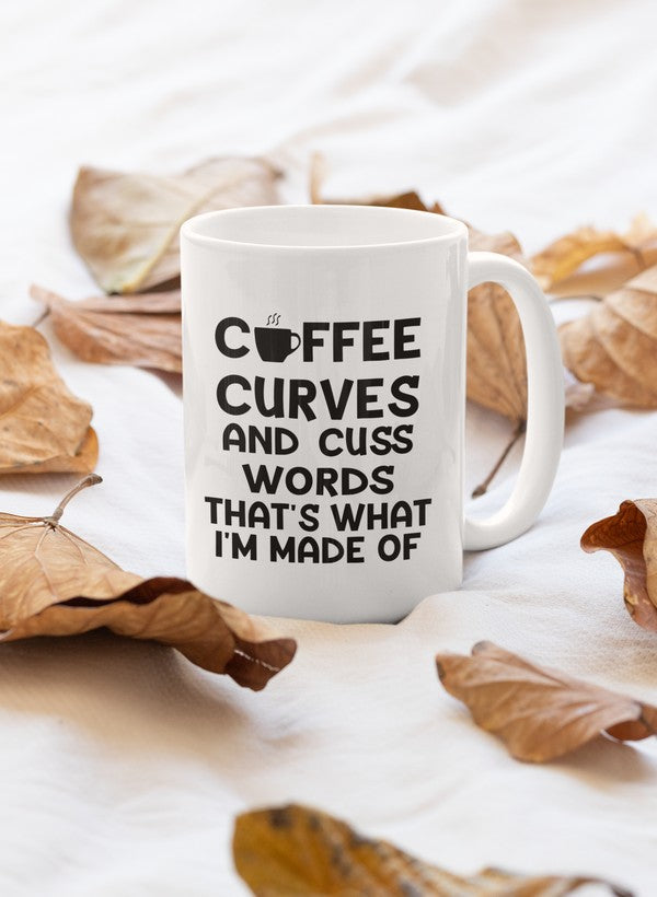 A stylish 11oz Coffee Curves Mug with a glossy finish and sturdy handle, perfect for enjoying hot beverages.