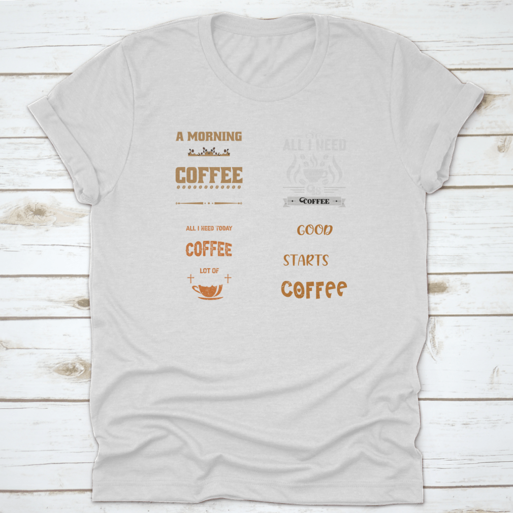 A collection of coffee-themed typographic quotes designs on cotton fabric, showcasing various lettering styles and colors.