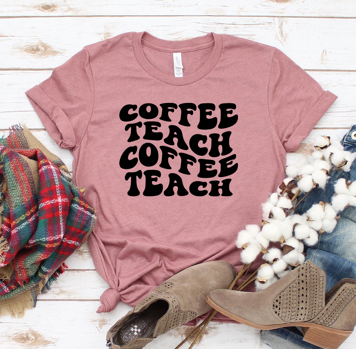 Coffee Teach T-shirt made of premium ring spun cotton with a soft feel and high-quality flex print design.