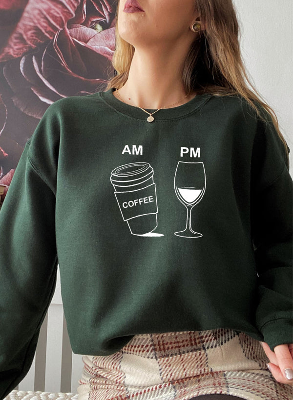 A cozy Coffee & Wine Sweat Shirt featuring a stylish design, perfect for coffee and wine lovers, made from soft cotton/poly fleece blend.