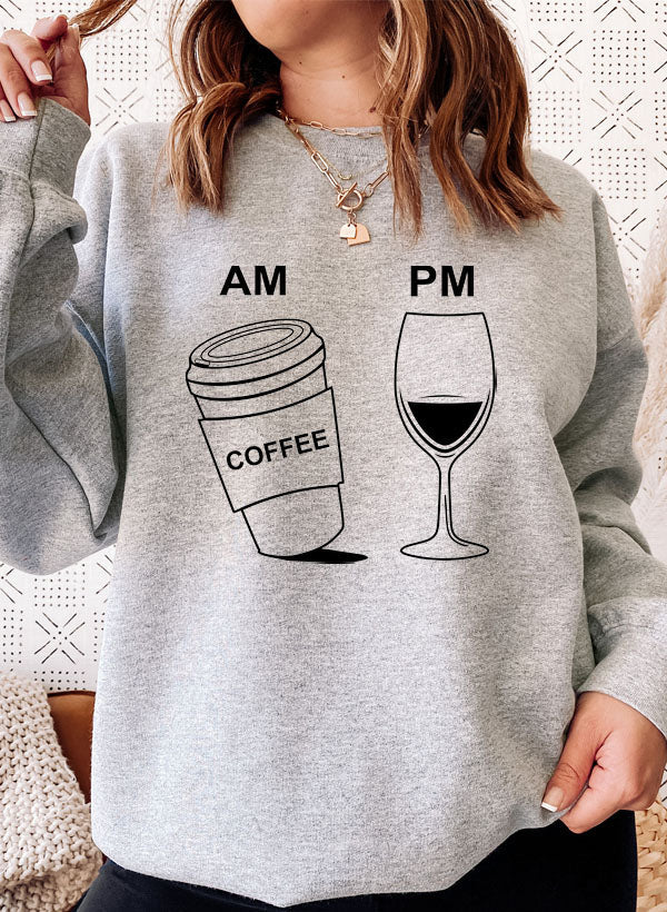 A cozy Coffee & Wine Sweat Shirt featuring a stylish design, perfect for coffee and wine lovers, made from soft cotton/poly fleece blend.