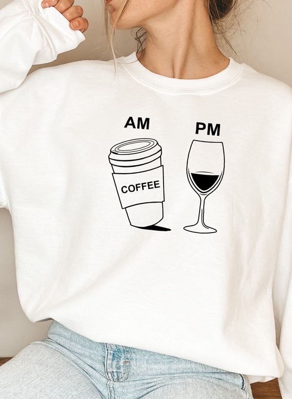 A cozy Coffee & Wine Sweat Shirt featuring a stylish design, perfect for coffee and wine lovers, made from soft cotton/poly fleece blend.