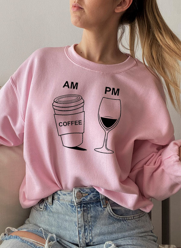 A cozy Coffee & Wine Sweat Shirt featuring a stylish design, perfect for coffee and wine lovers, made from soft cotton/poly fleece blend.