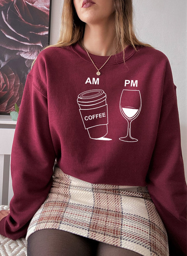 A cozy Coffee & Wine Sweat Shirt featuring a stylish design, perfect for coffee and wine lovers, made from soft cotton/poly fleece blend.