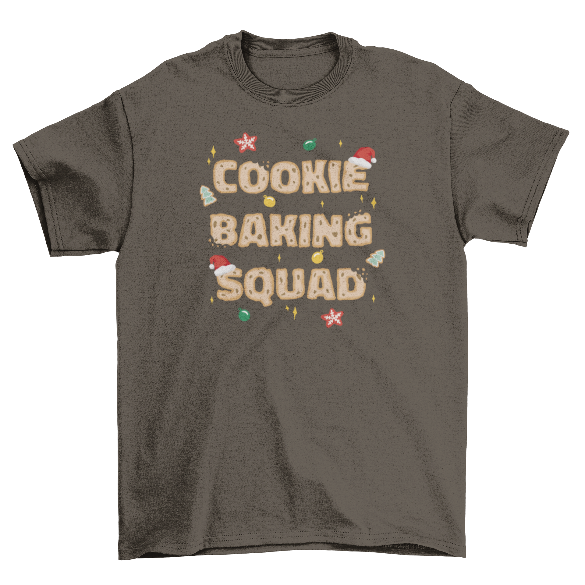 A festive Christmas t-shirt featuring the quote 'Cookie Baking Squad' designed for baking enthusiasts.