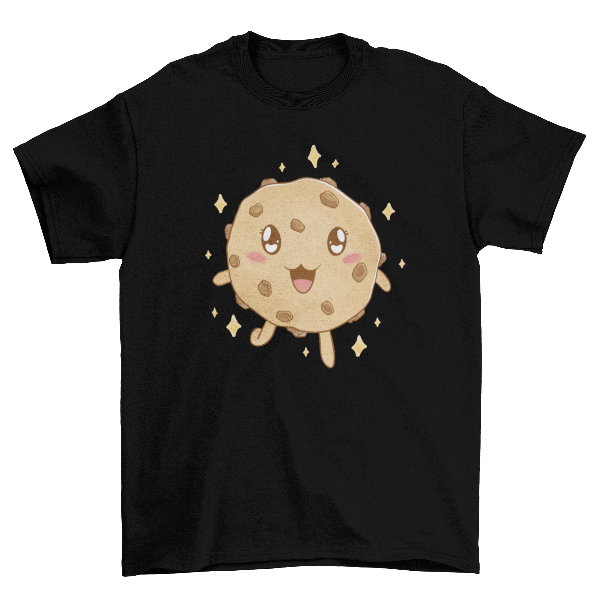 A cute kawaii style t-shirt featuring a cheerful cookie character design, perfect for casual wear.