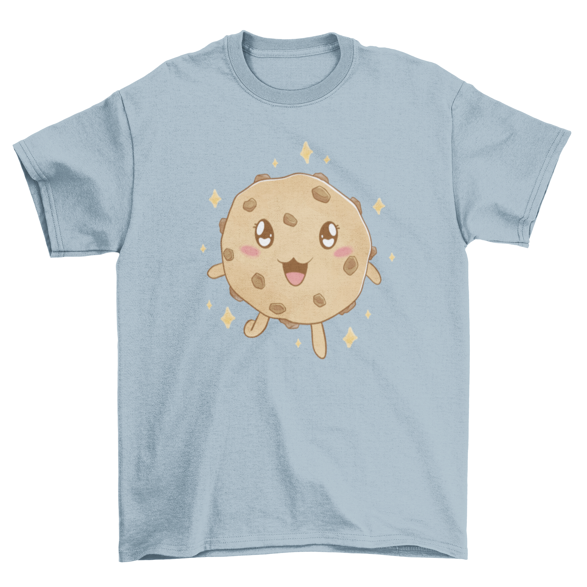 A cute kawaii style t-shirt featuring a cheerful cookie character design, perfect for casual wear.