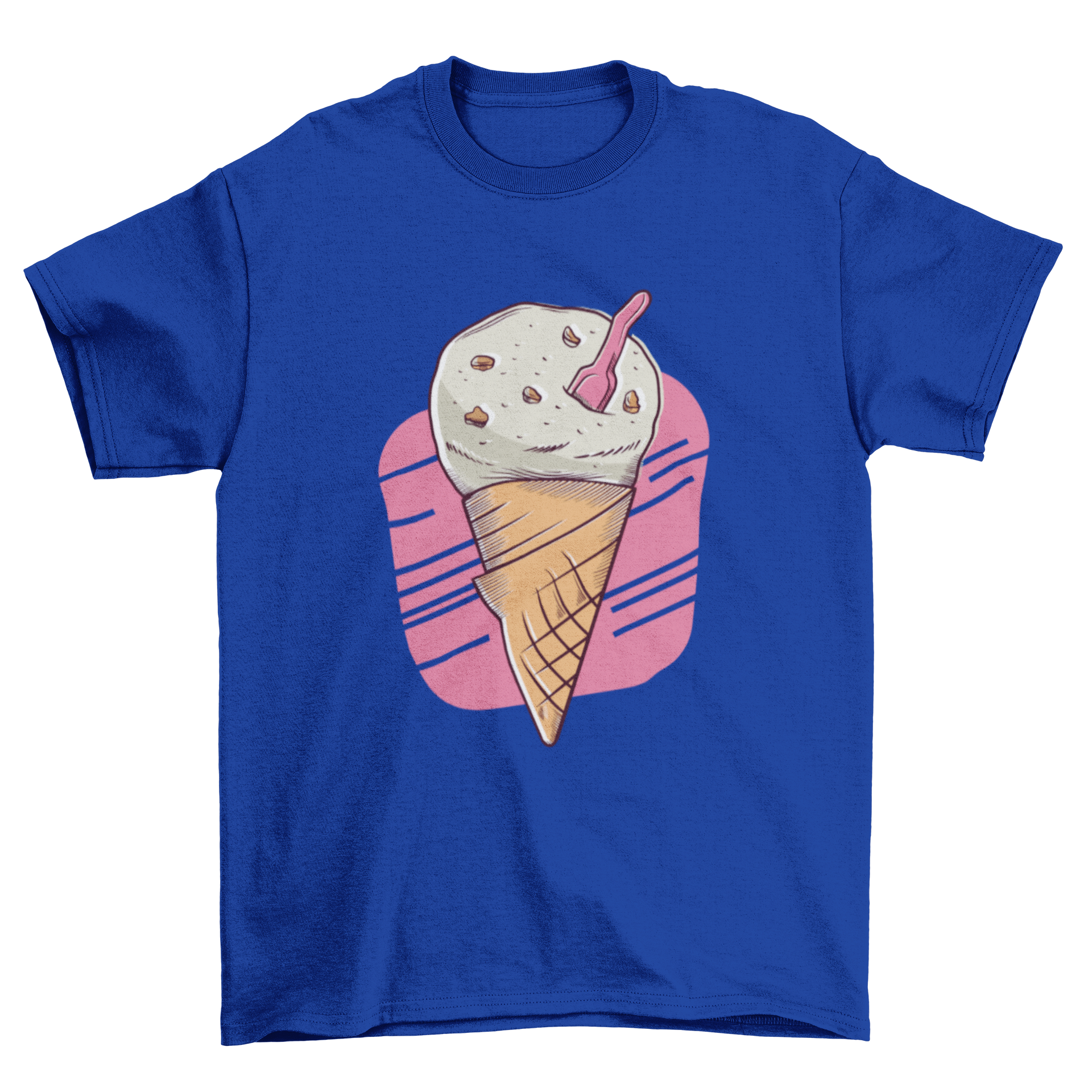 A stylish T-shirt featuring a colorful cookie ice cream illustration, perfect for ice cream lovers.