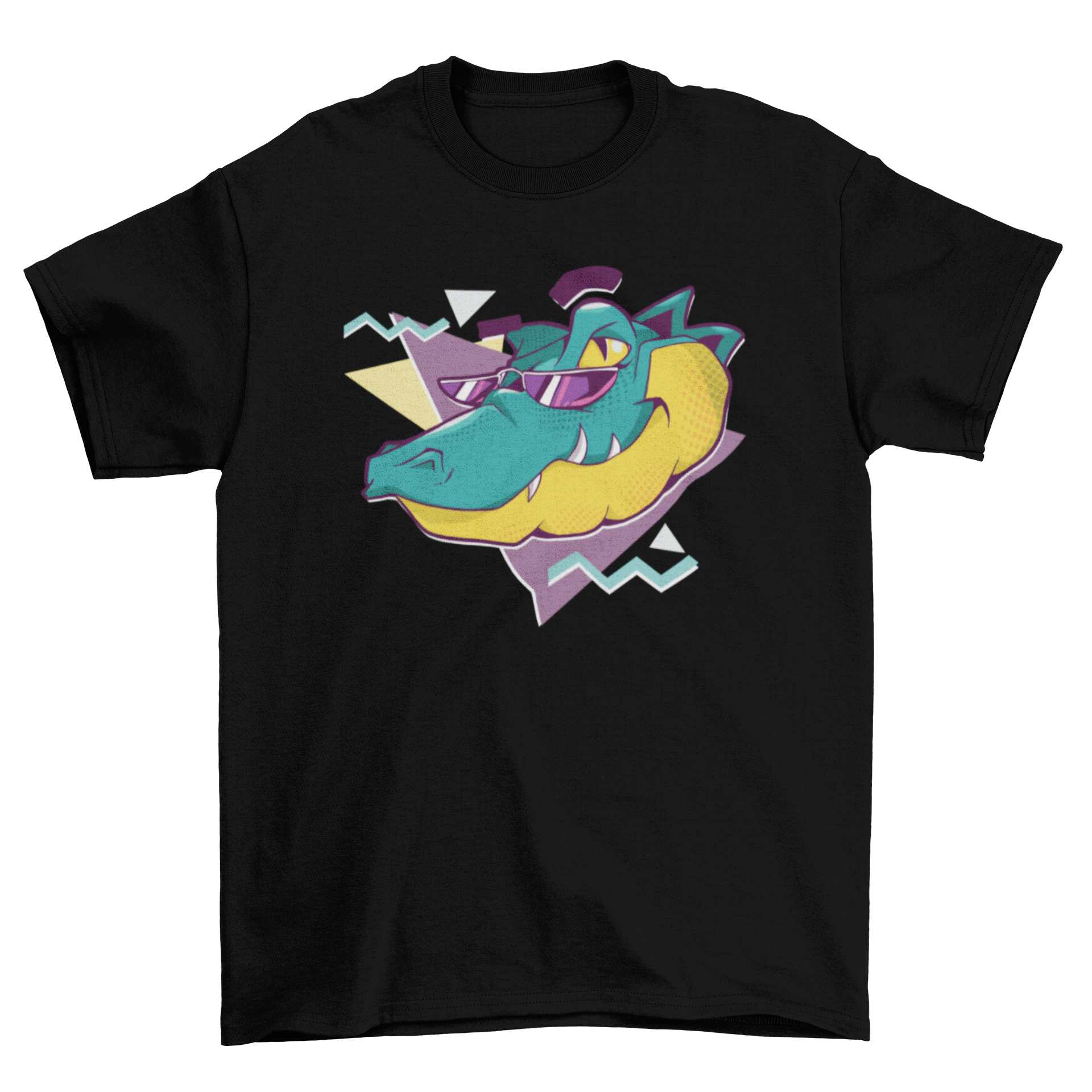 Cool Alligator T-shirt featuring an alligator in sunglasses styled in a vibrant 90s design.