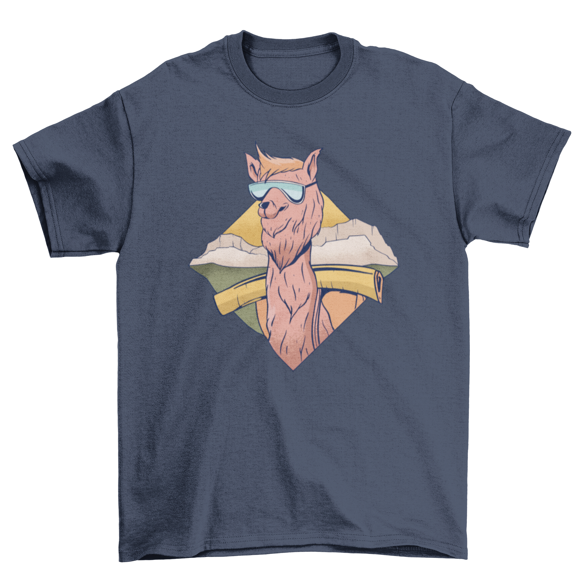 A stylish Cool Alpaca T-shirt featuring a cartoon alpaca wearing sunglasses, perfect for casual wear.