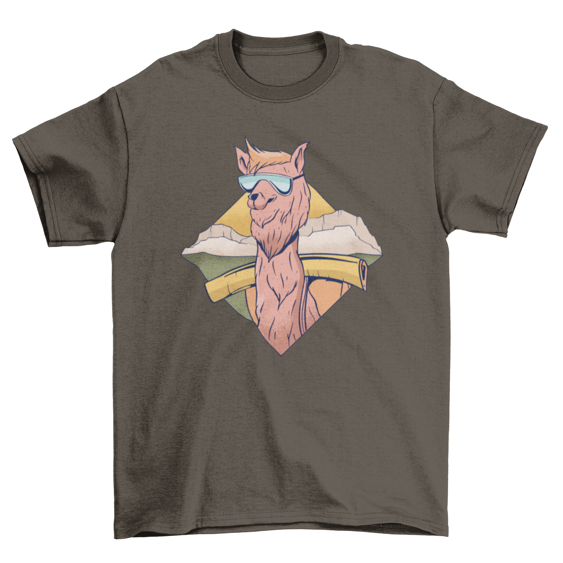 A stylish Cool Alpaca T-shirt featuring a cartoon alpaca wearing sunglasses, perfect for casual wear.