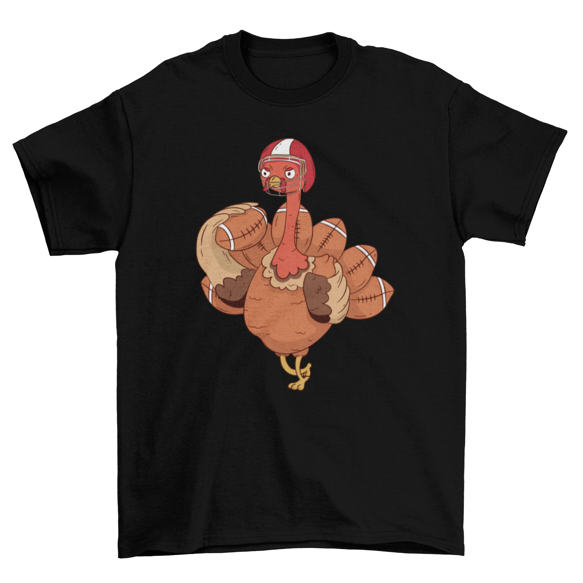 A fun t-shirt featuring a turkey playing American football, perfect for Thanksgiving celebrations.