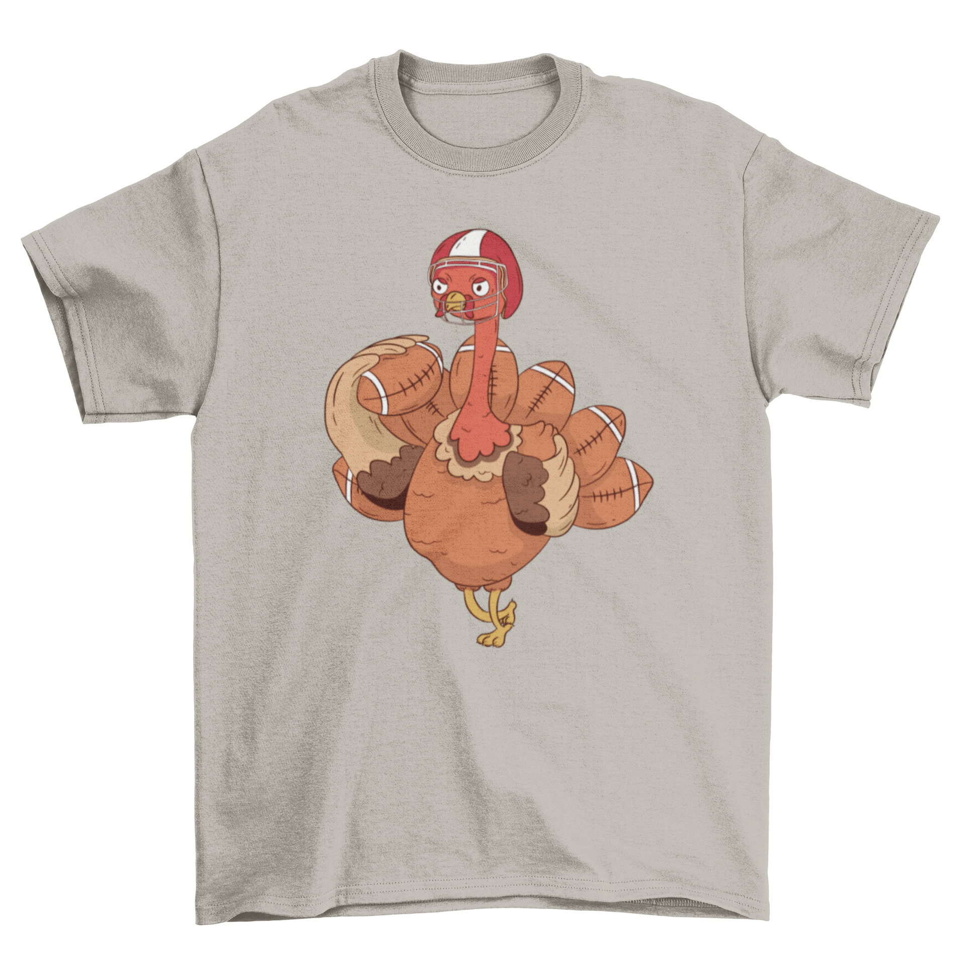 A fun t-shirt featuring a turkey playing American football, perfect for Thanksgiving celebrations.