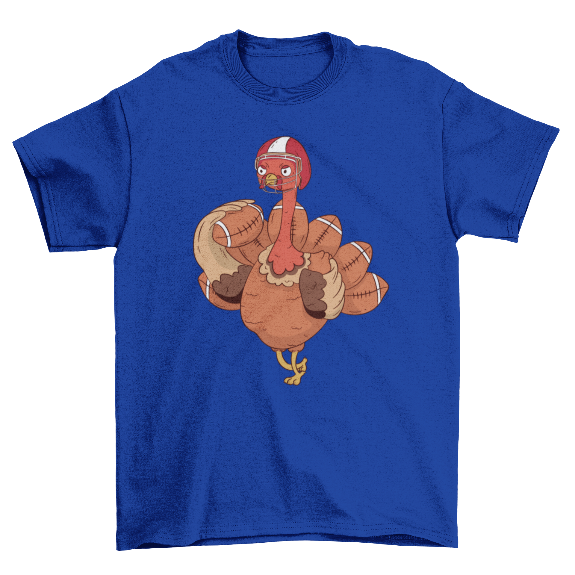 A fun t-shirt featuring a turkey playing American football, perfect for Thanksgiving celebrations.