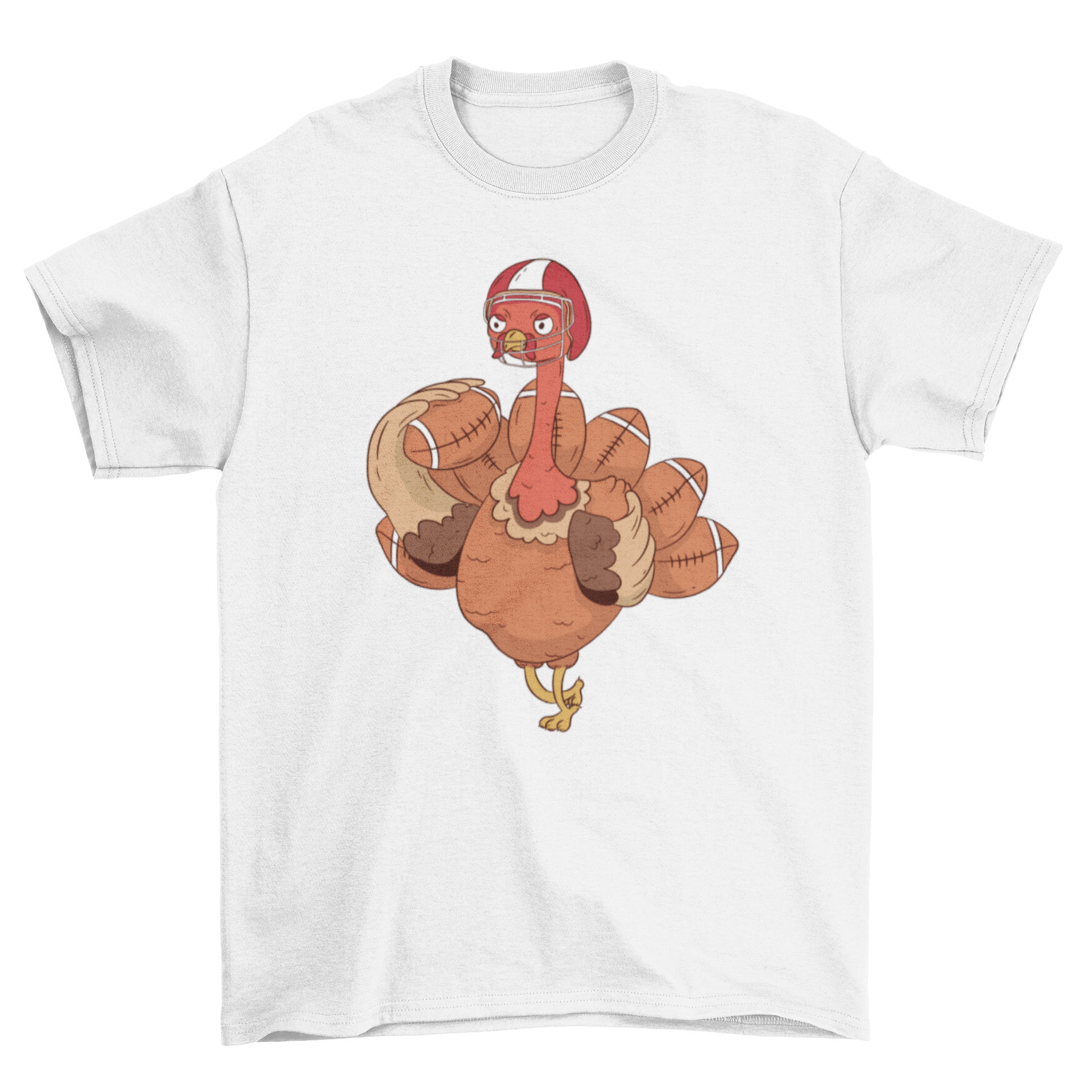 A fun t-shirt featuring a turkey playing American football, perfect for Thanksgiving celebrations.