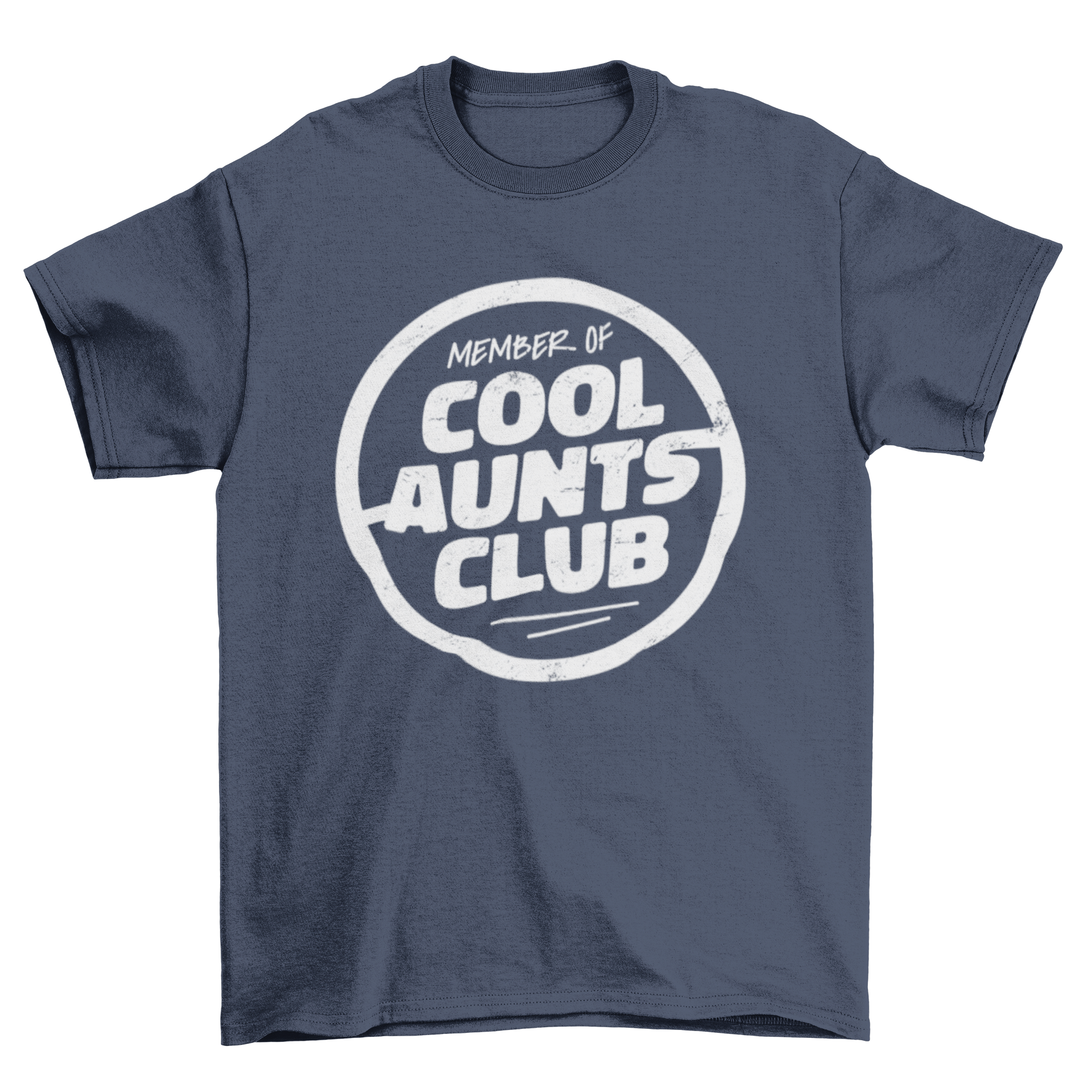 A stylish t-shirt featuring a grunge badge design with the text 'Member of Cool Aunts Club', perfect for proud aunts.