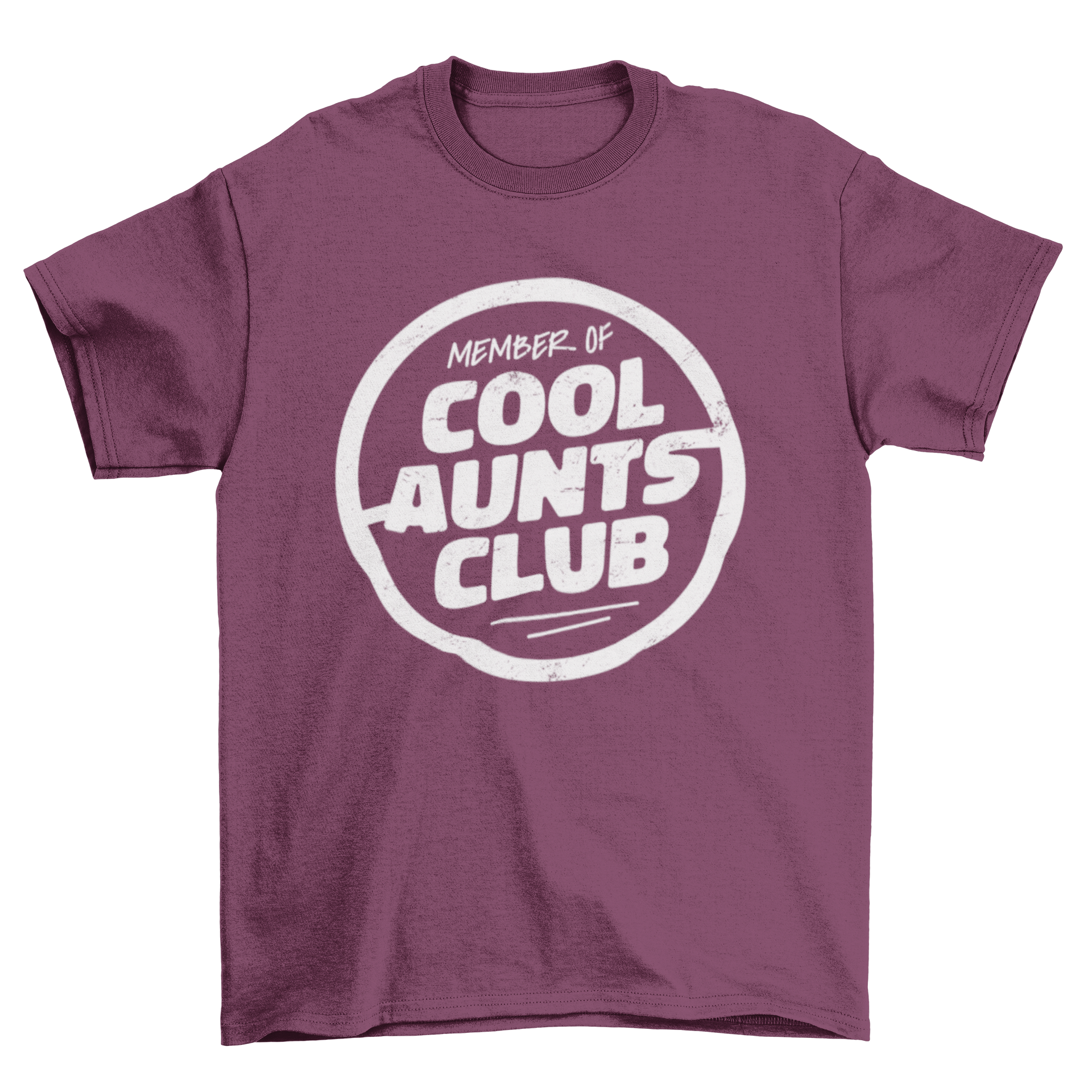 A stylish t-shirt featuring a grunge badge design with the text 'Member of Cool Aunts Club', perfect for proud aunts.