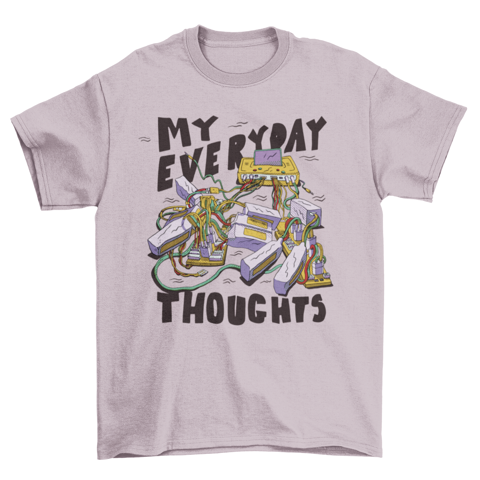 Cool Battery Quote T-Shirt featuring a battery pack design and the quote 'My everyday thoughts'.