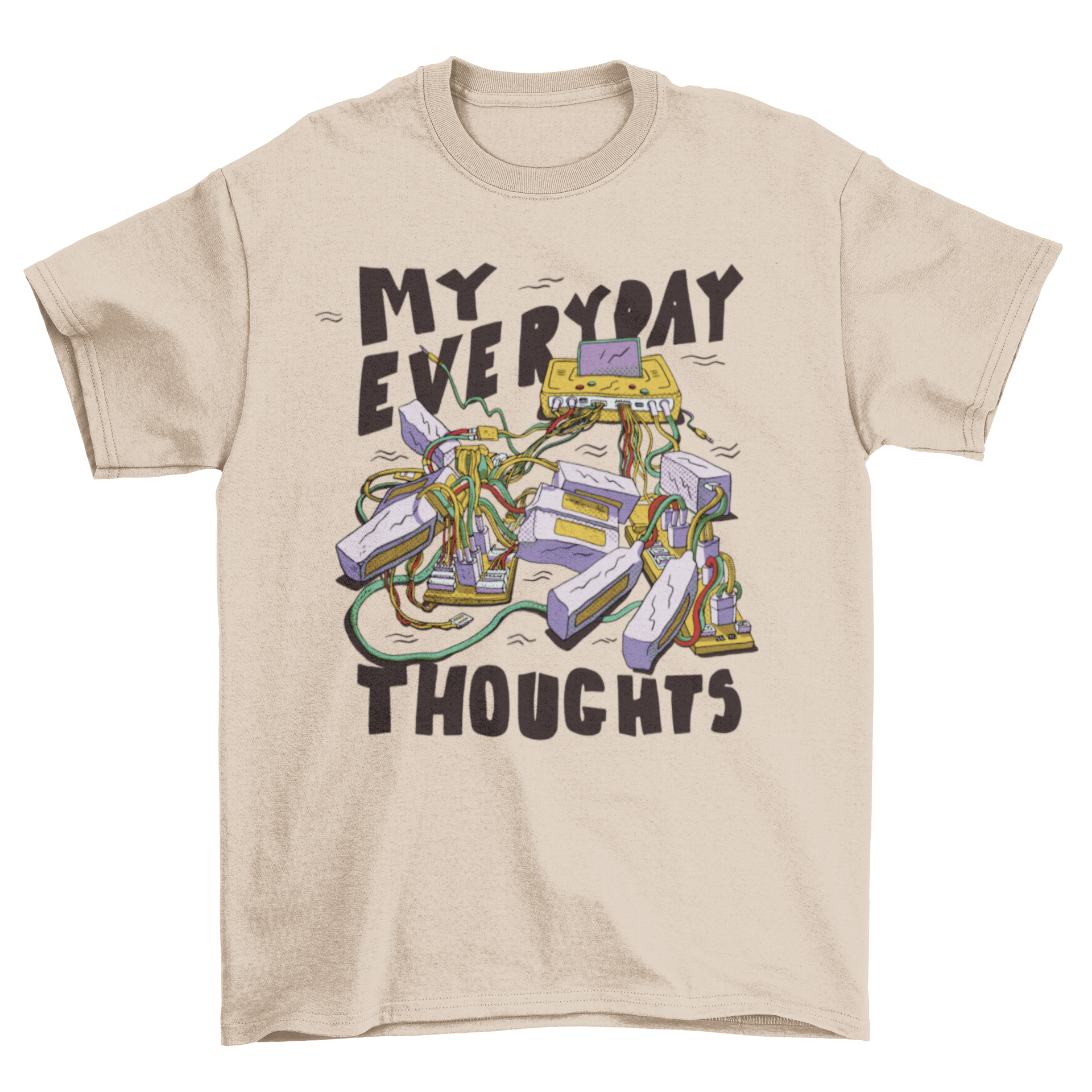 Cool Battery Quote T-Shirt featuring a battery pack design and the quote 'My everyday thoughts'.