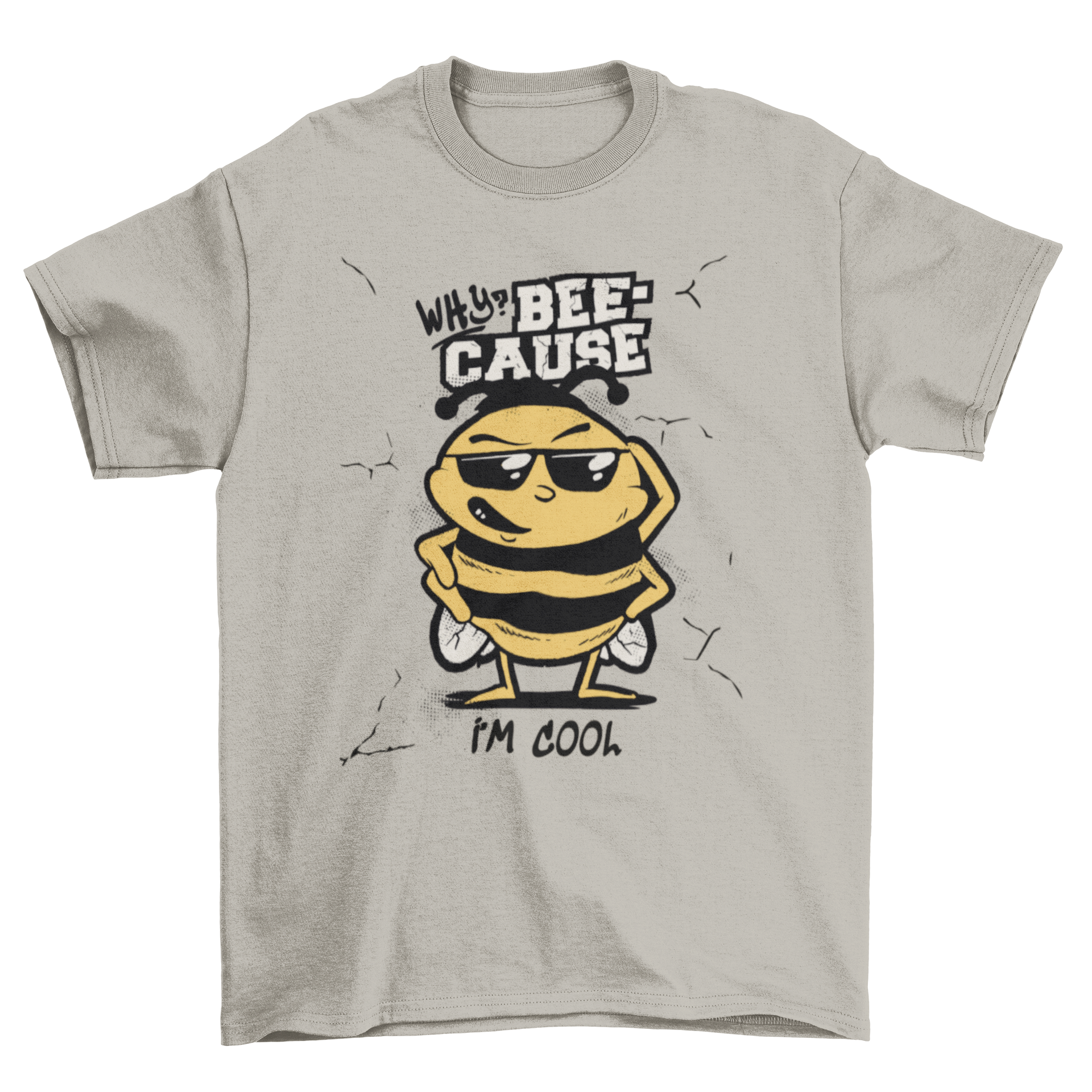 A vibrant t-shirt featuring a cartoon bee with a funny quote, perfect for casual wear.