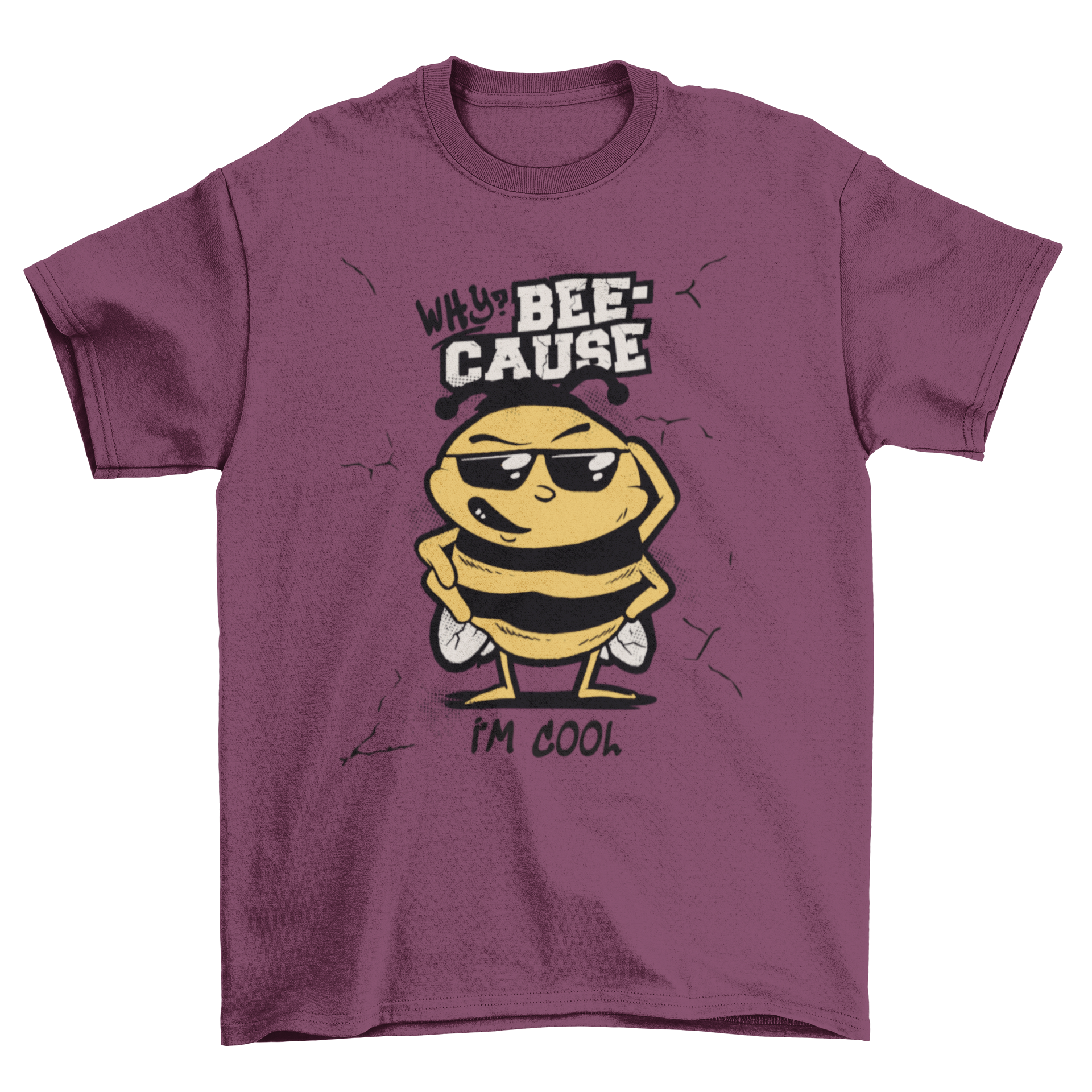 A vibrant t-shirt featuring a cartoon bee with a funny quote, perfect for casual wear.