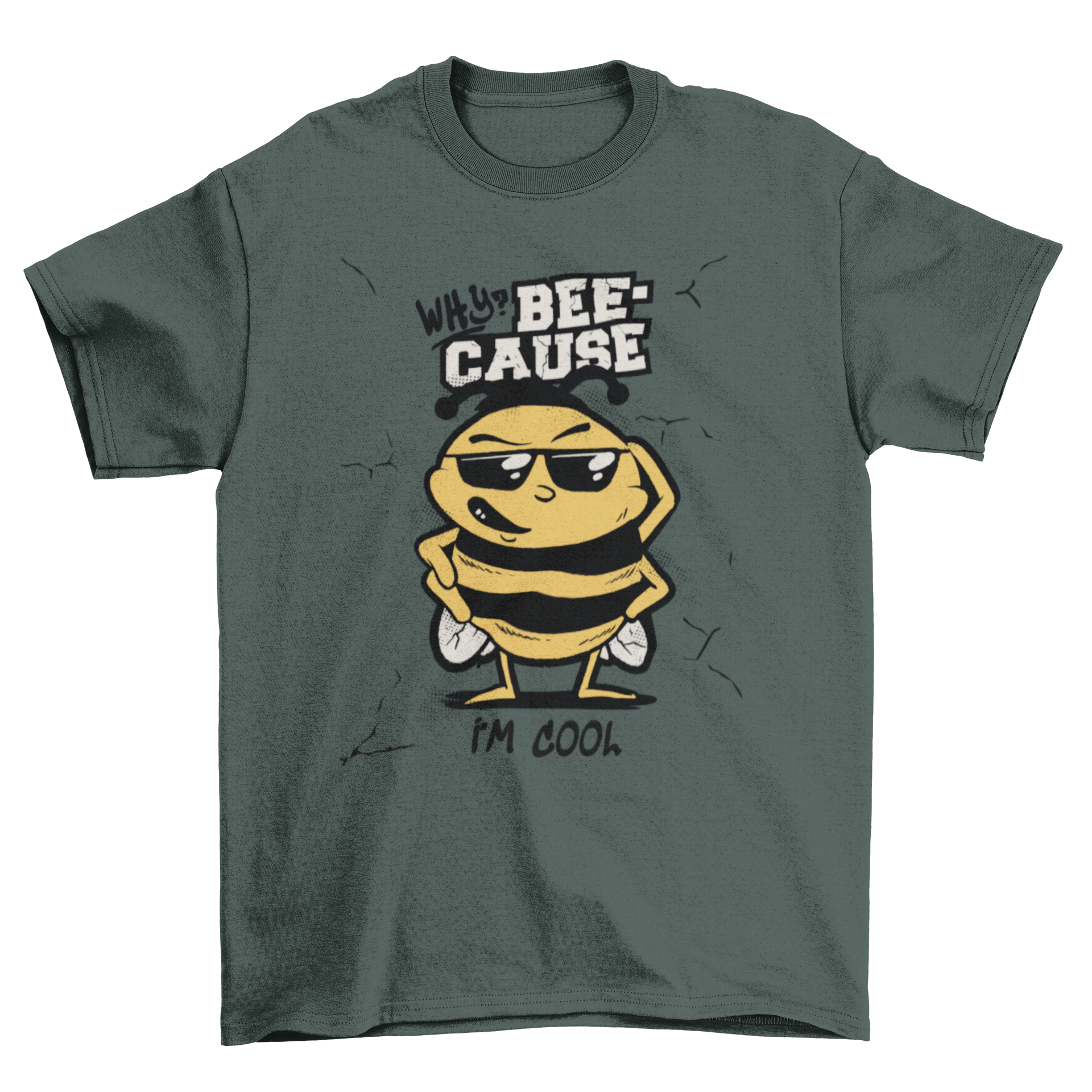 A vibrant t-shirt featuring a cartoon bee with a funny quote, perfect for casual wear.