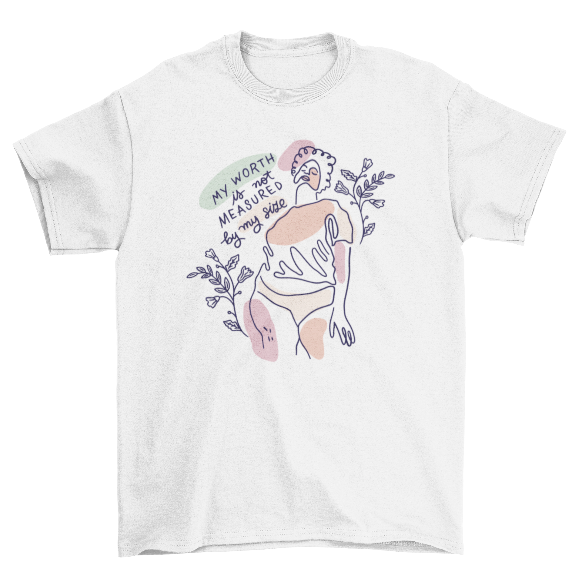 Cool body positivity t-shirt featuring a continuous line design of a woman and an empowering quote.