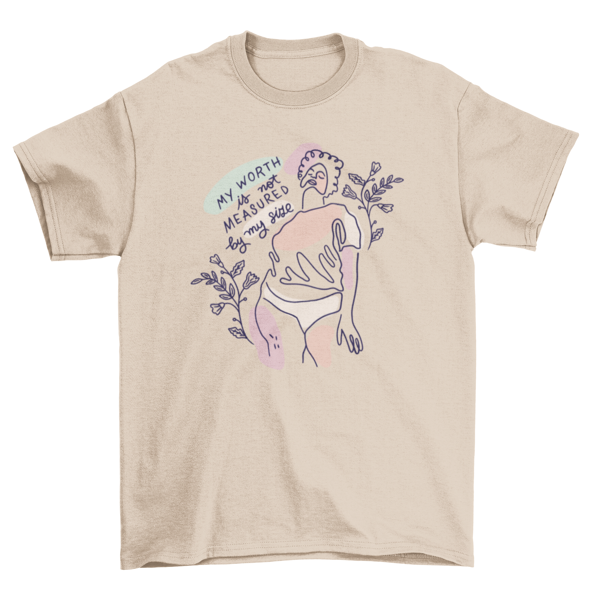 Cool body positivity t-shirt featuring a continuous line design of a woman and an empowering quote.