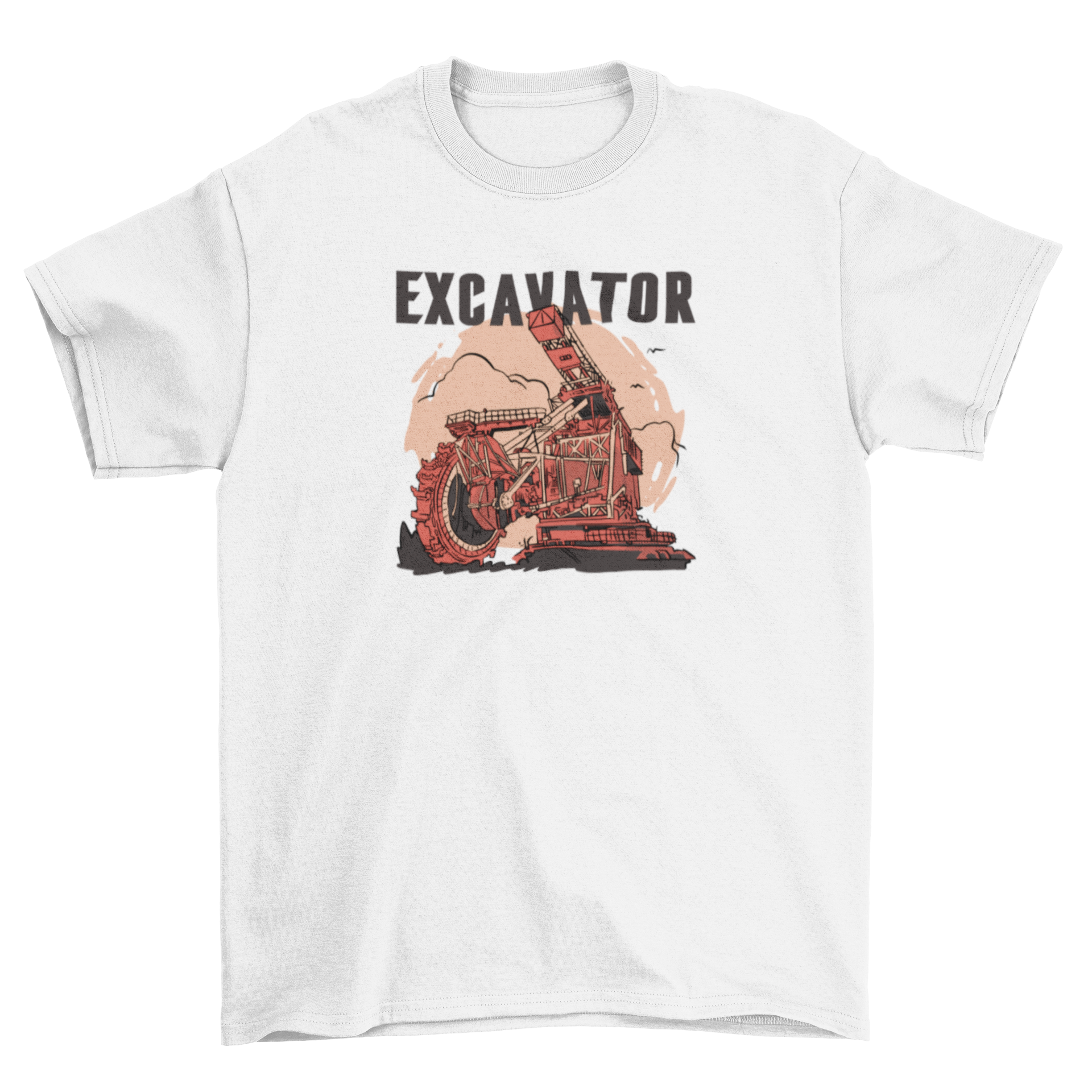 Cool Bucket Wheel Excavator T-shirt featuring a detailed design of a bucket-wheel excavator machine on a comfortable fabric.