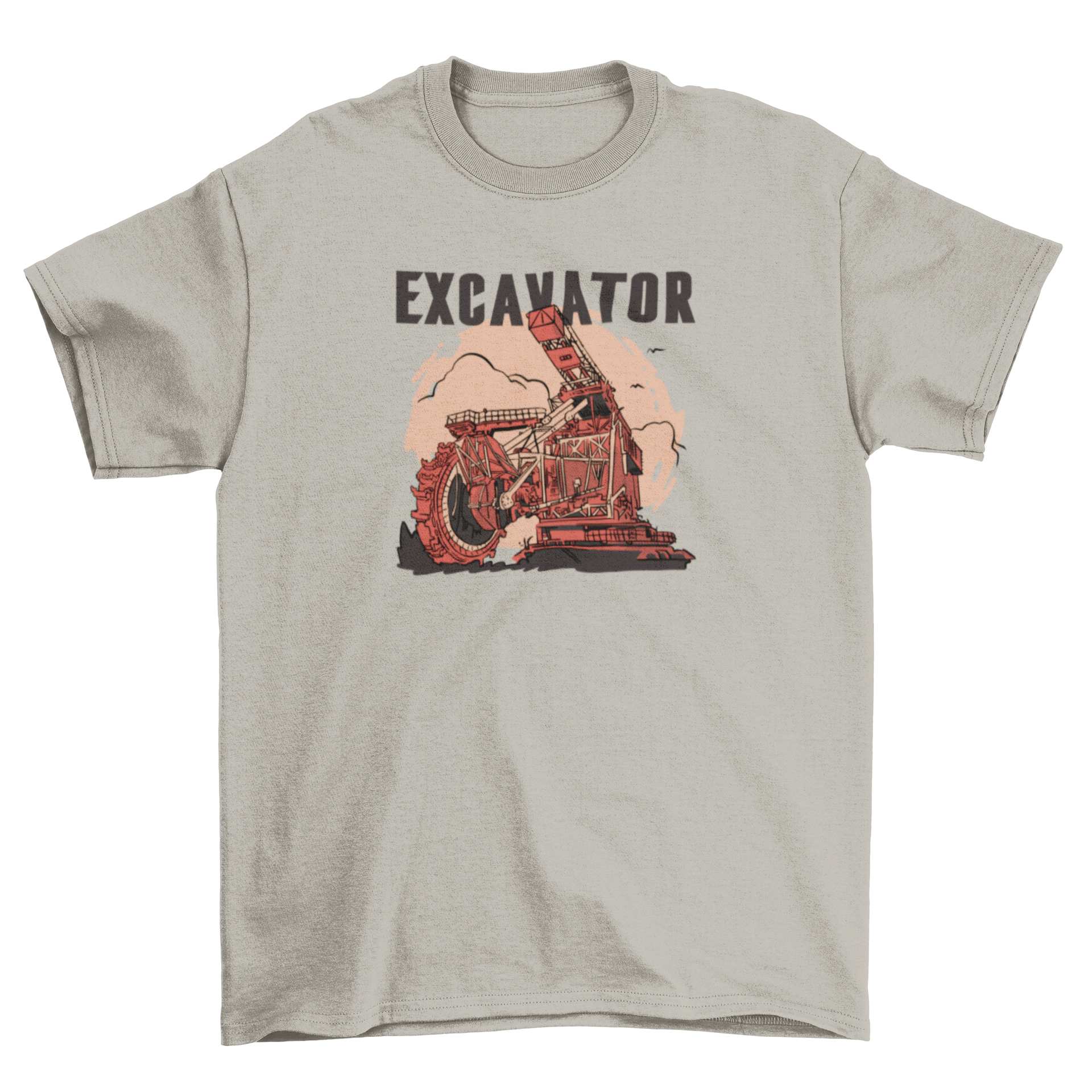 Cool Bucket Wheel Excavator T-shirt featuring a detailed design of a bucket-wheel excavator machine on a comfortable fabric.