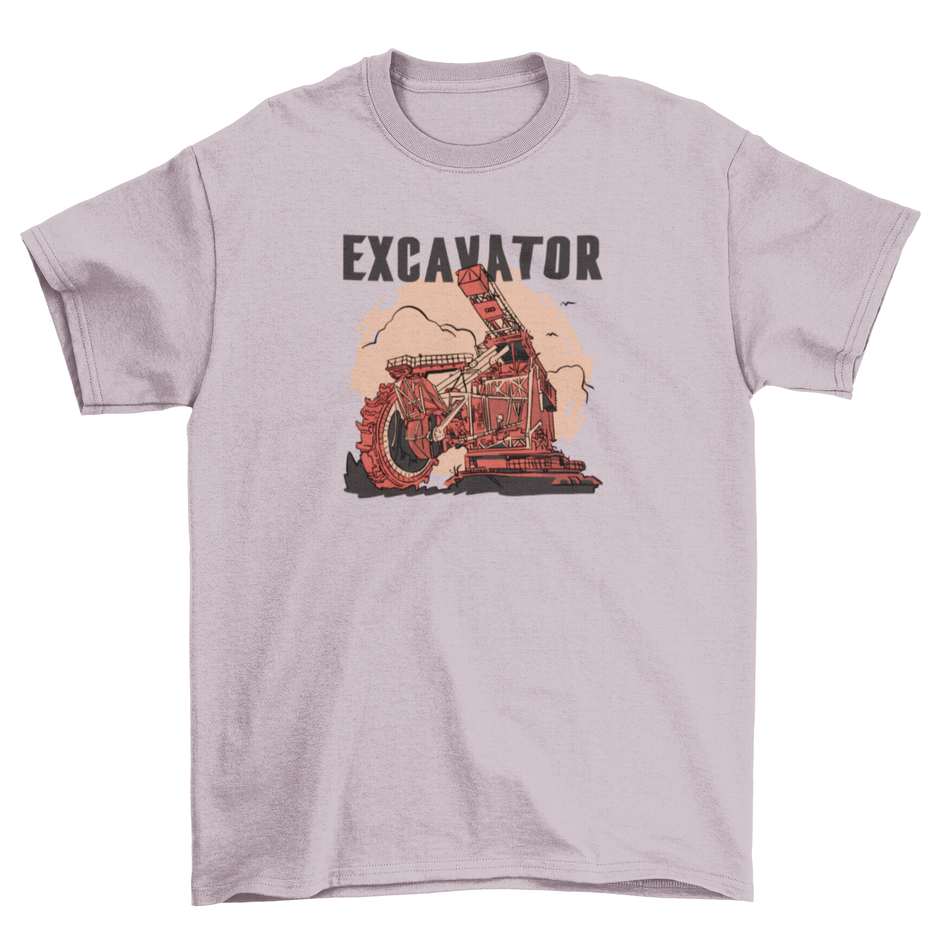 Cool Bucket Wheel Excavator T-shirt featuring a detailed design of a bucket-wheel excavator machine on a comfortable fabric.