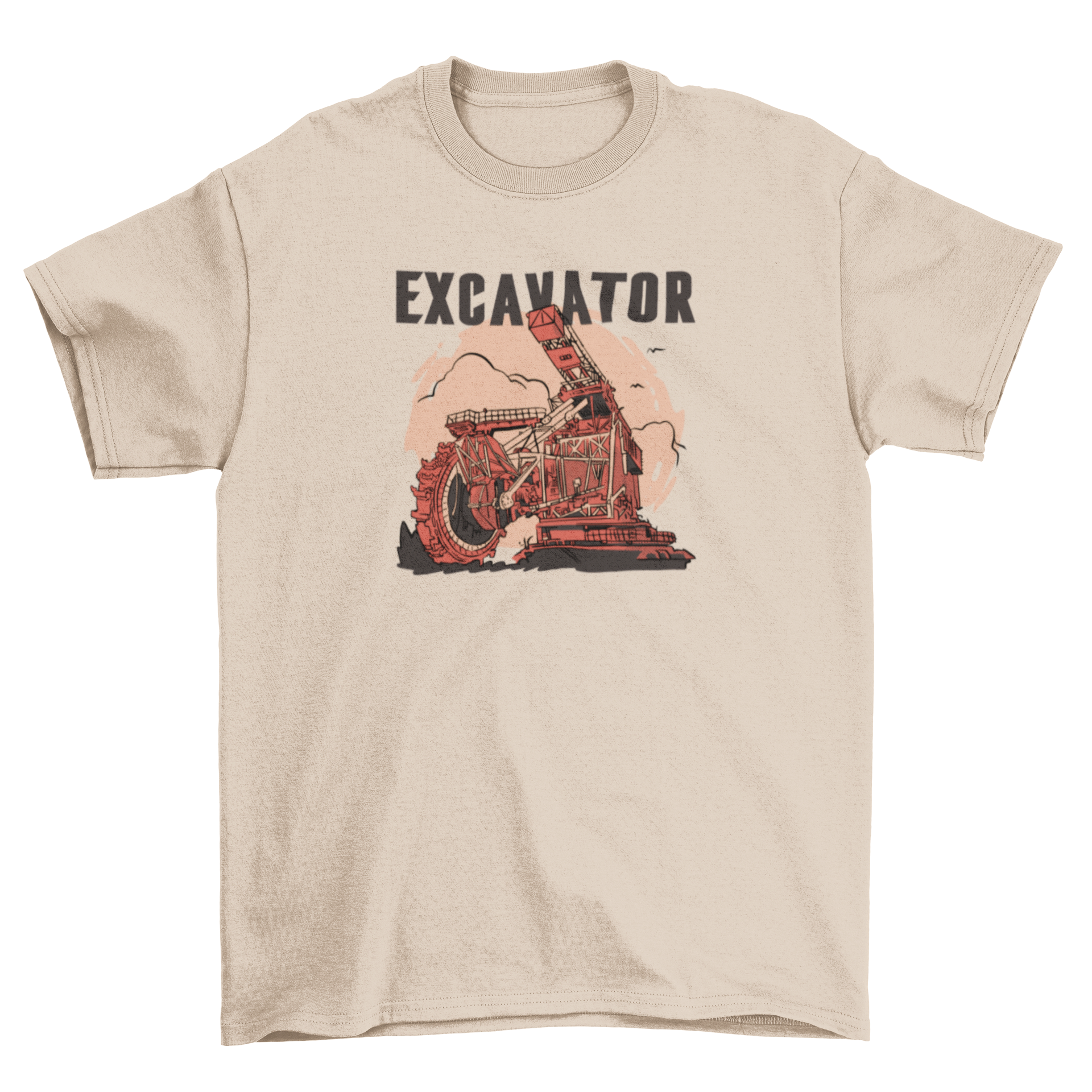 Cool Bucket Wheel Excavator T-shirt featuring a detailed design of a bucket-wheel excavator machine on a comfortable fabric.