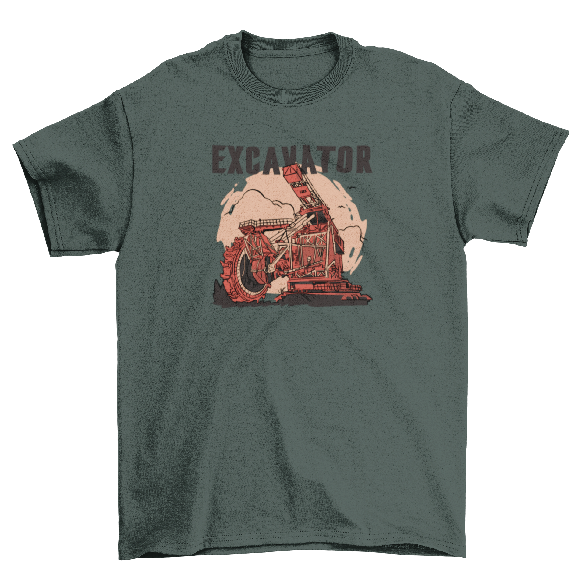 Cool Bucket Wheel Excavator T-shirt featuring a detailed design of a bucket-wheel excavator machine on a comfortable fabric.