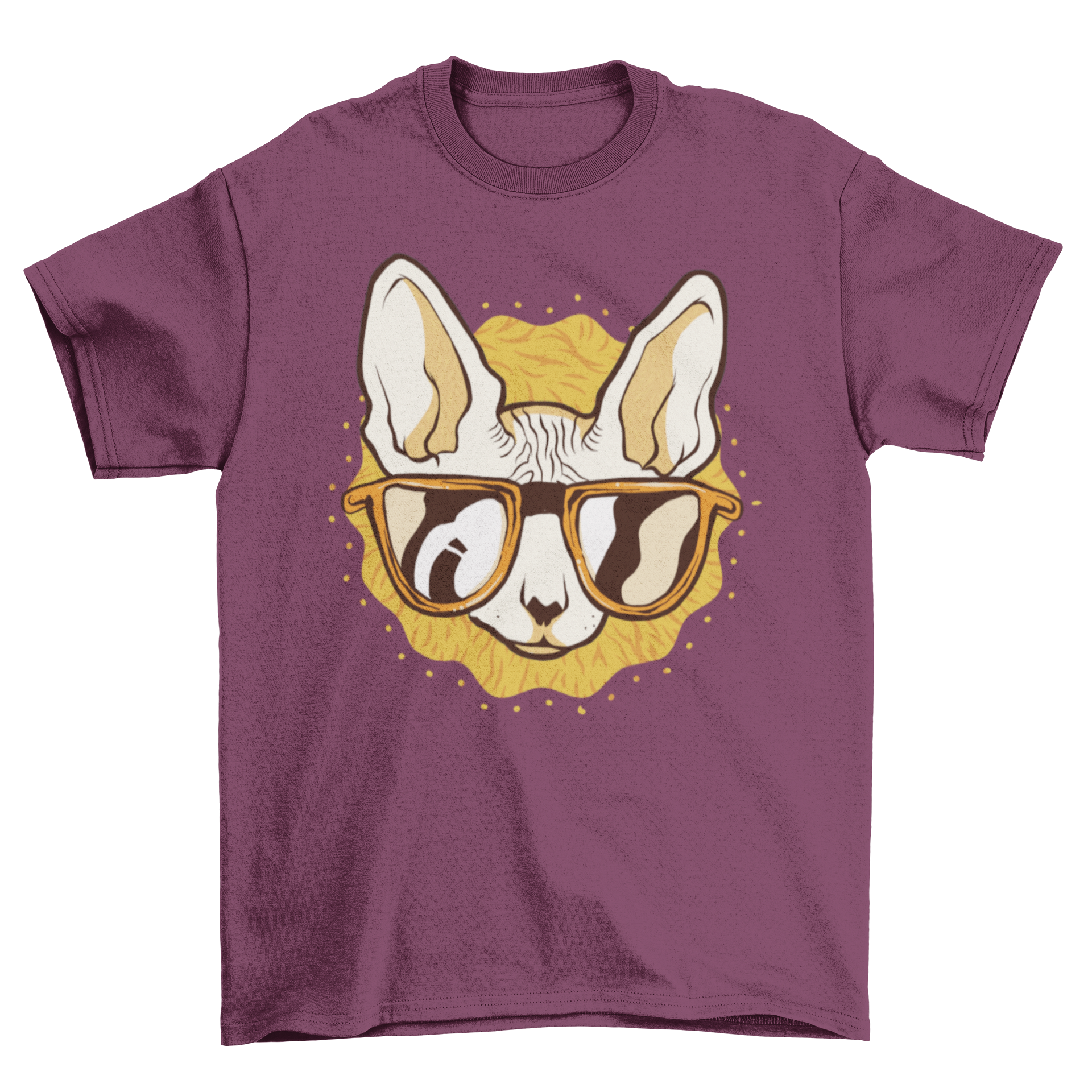 Cool Cat T-shirt featuring a cat in sunglasses on a bright yellow background.