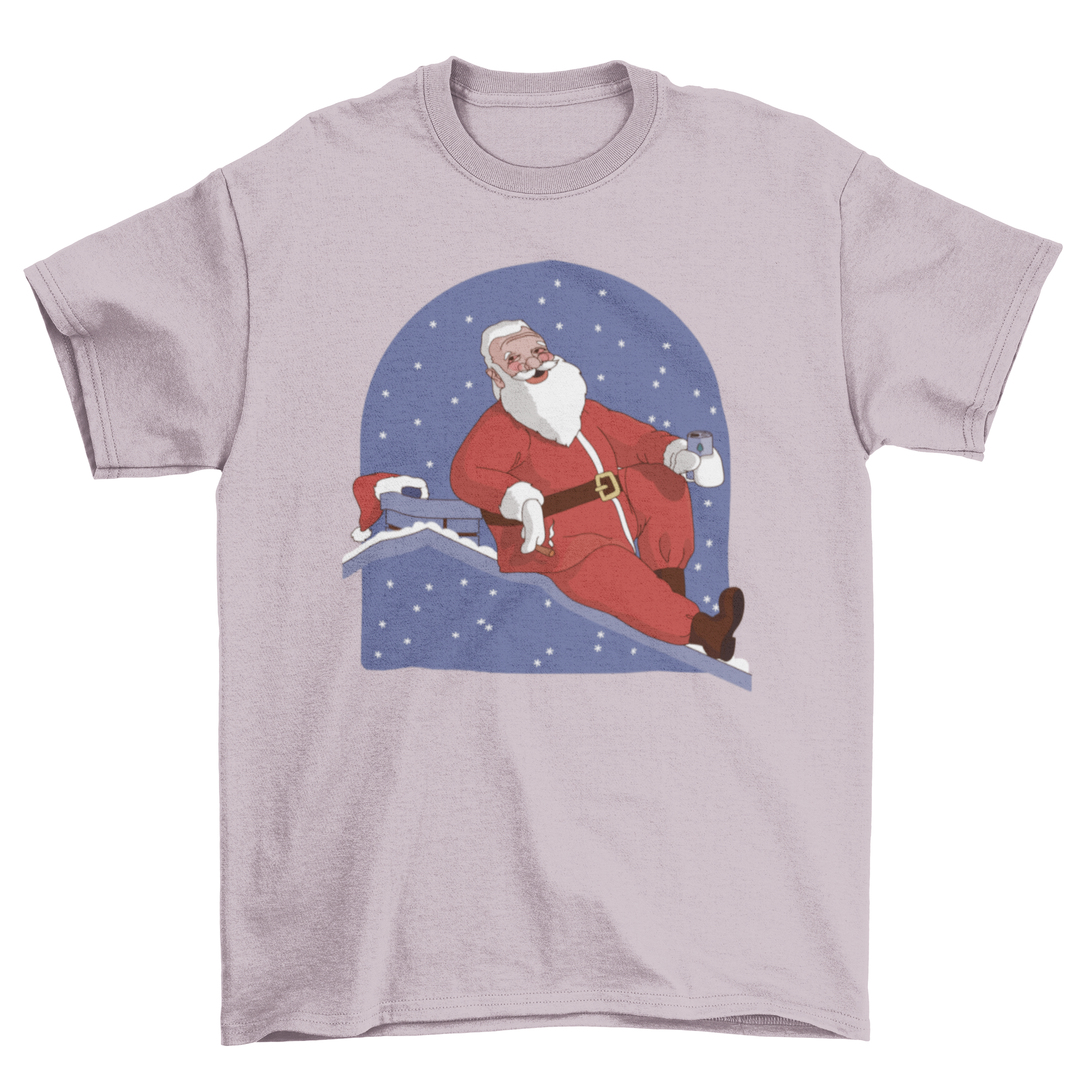 Cool Christmas Santa t-shirt featuring Santa Claus on a roof, perfect for holiday celebrations.