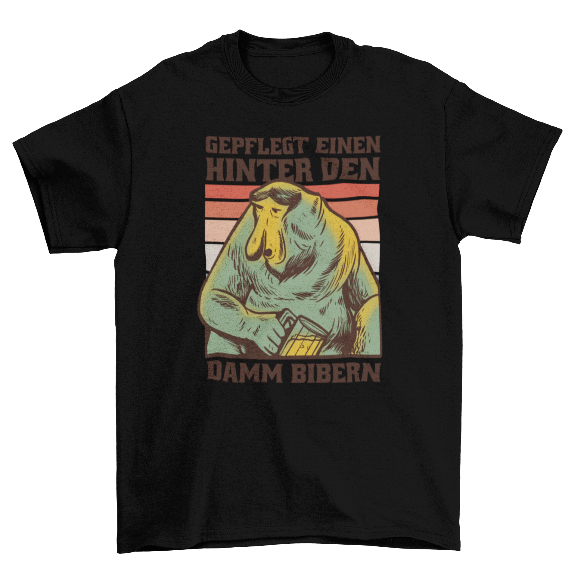 Cool Chuck Monkey T-Shirt featuring a monkey holding a beer glass with a humorous German quote.