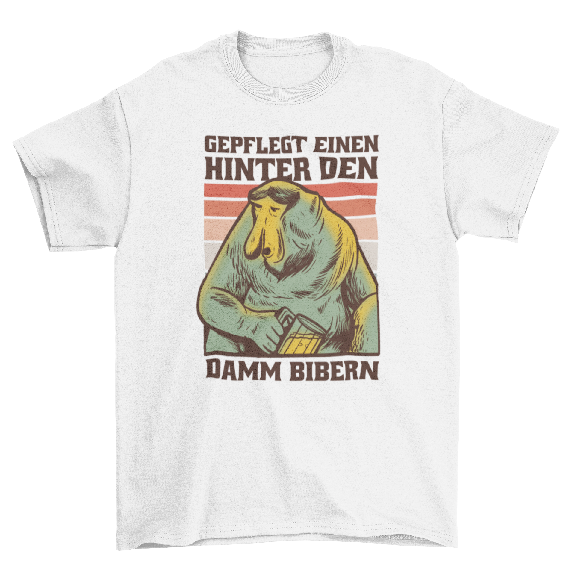 Cool Chuck Monkey T-Shirt featuring a monkey holding a beer glass with a humorous German quote.