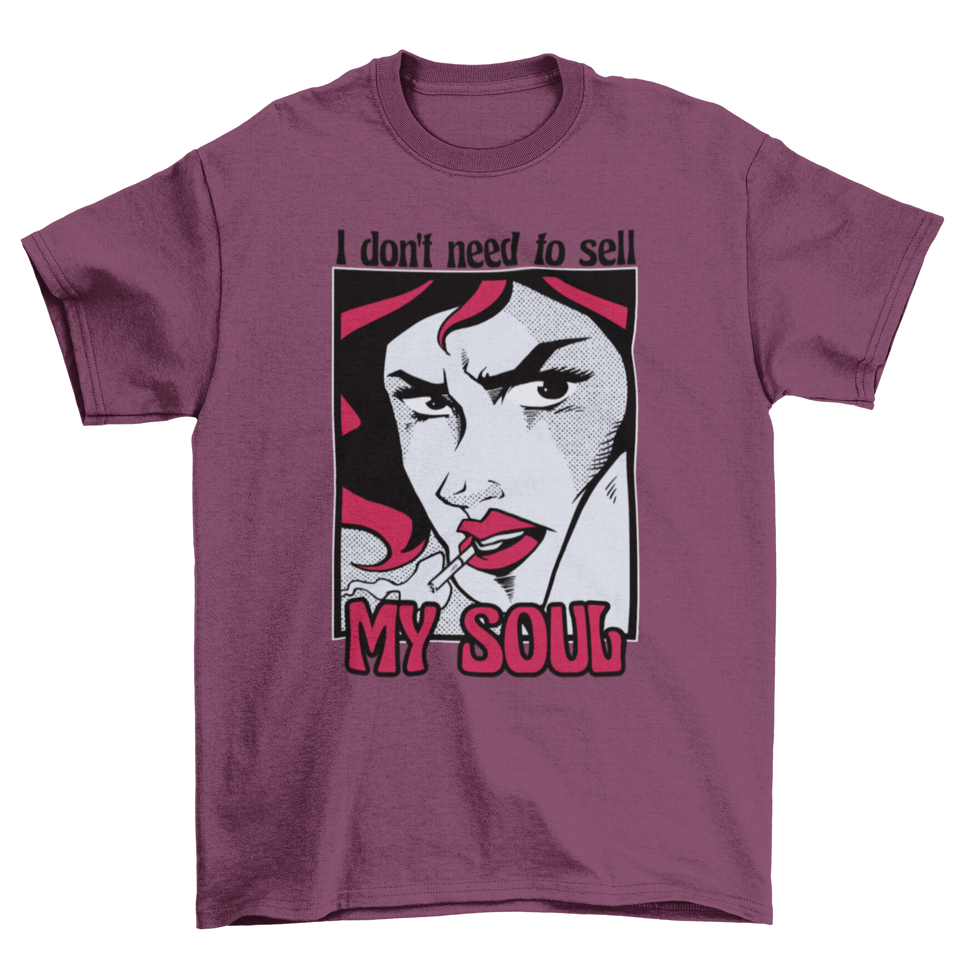 Cool comic style t-shirt featuring a woman's face and an empowering quote.