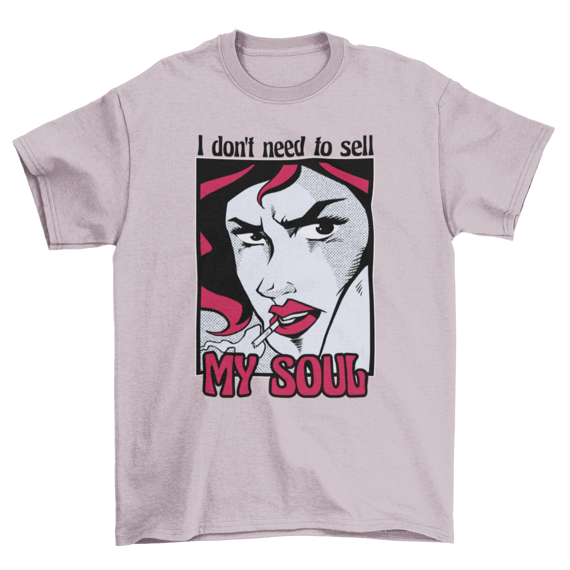 Cool comic style t-shirt featuring a woman's face and an empowering quote.