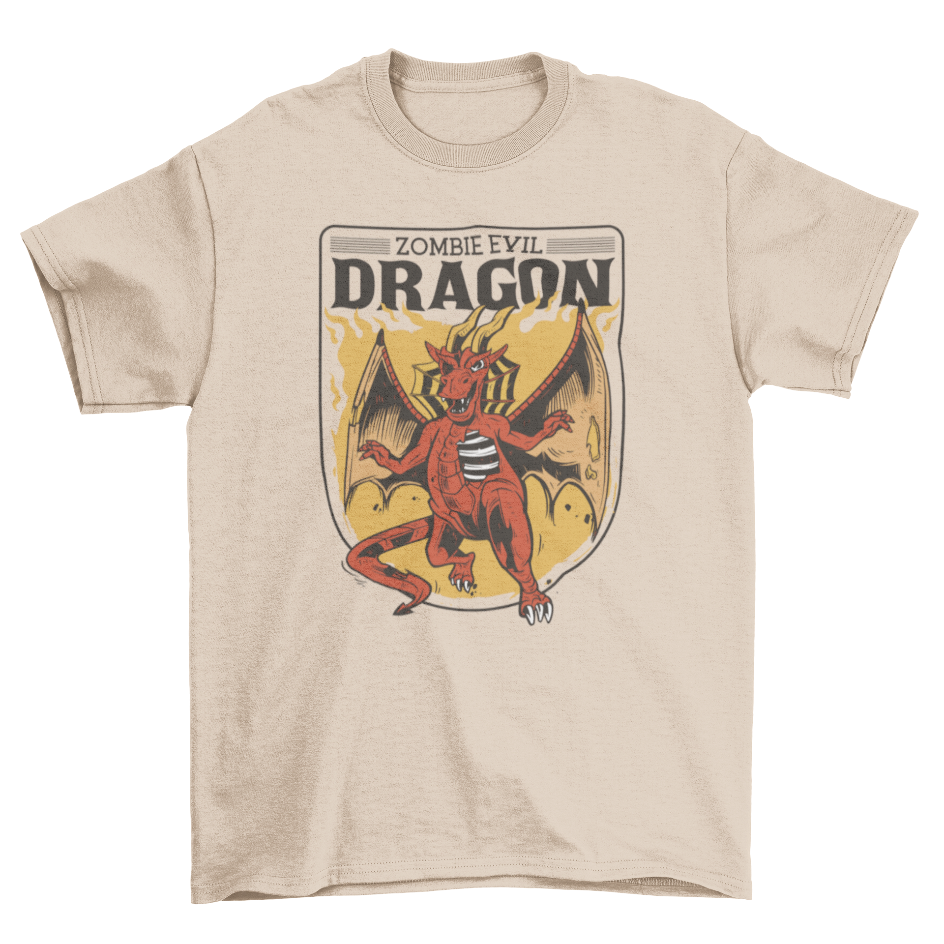 Cool dragon t-shirt featuring a fierce dragon design and the quote 'Zombie Evil Dragon'.