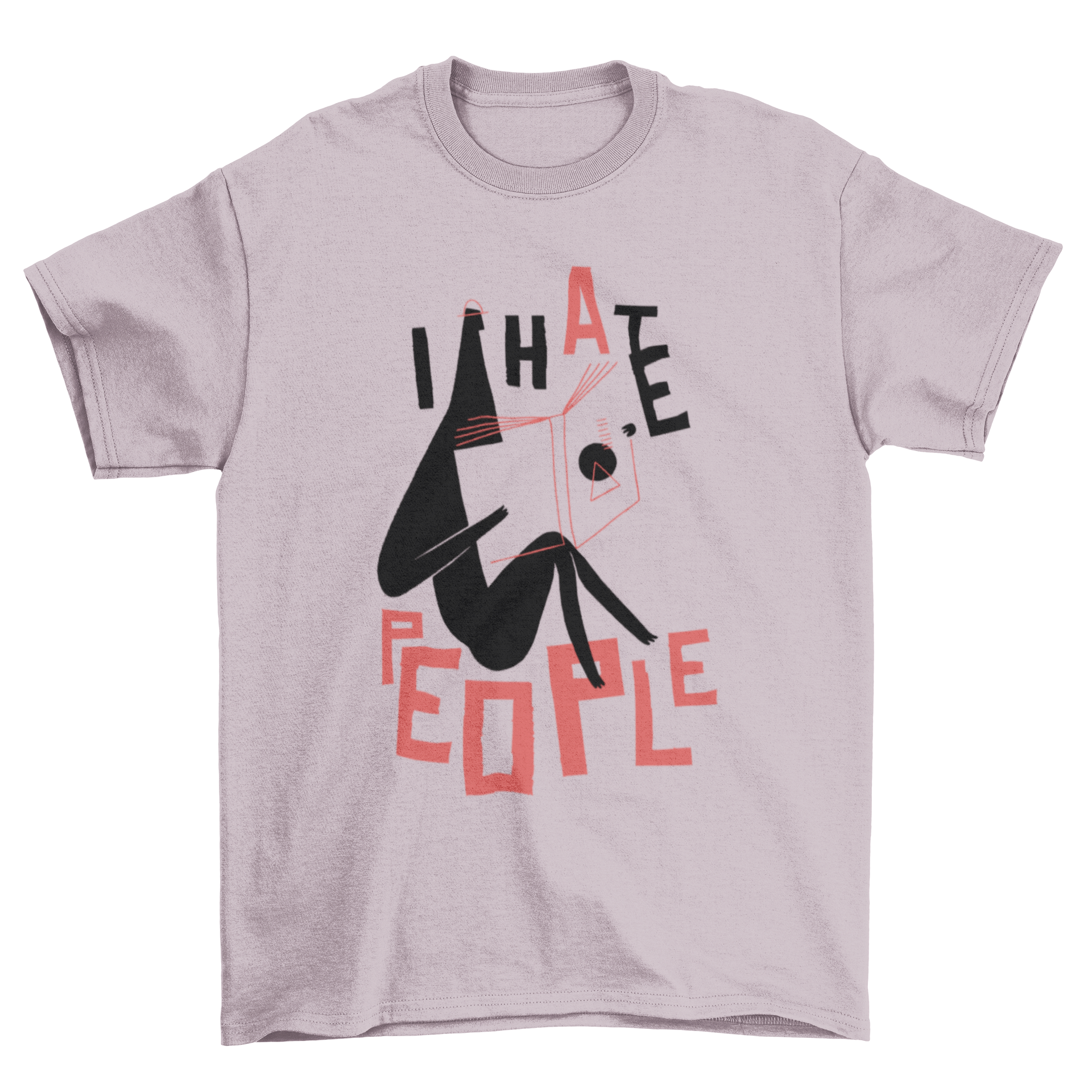 Cool abstract t-shirt featuring a man reading a book with the quote 'I Hate People'.