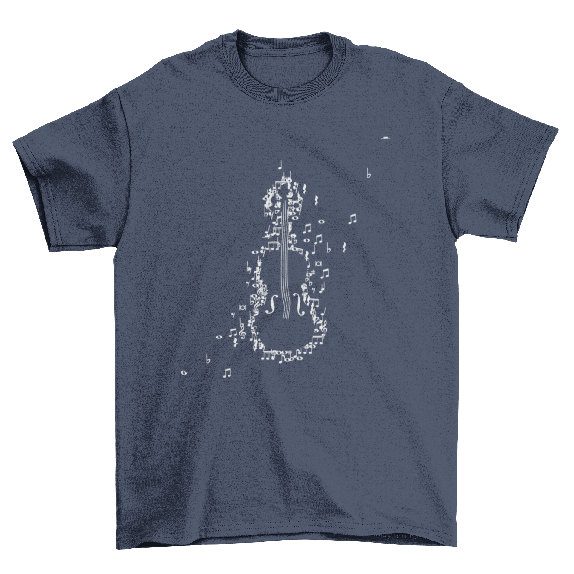 A stylish t-shirt featuring a violin silhouette made of musical notes, perfect for music lovers.