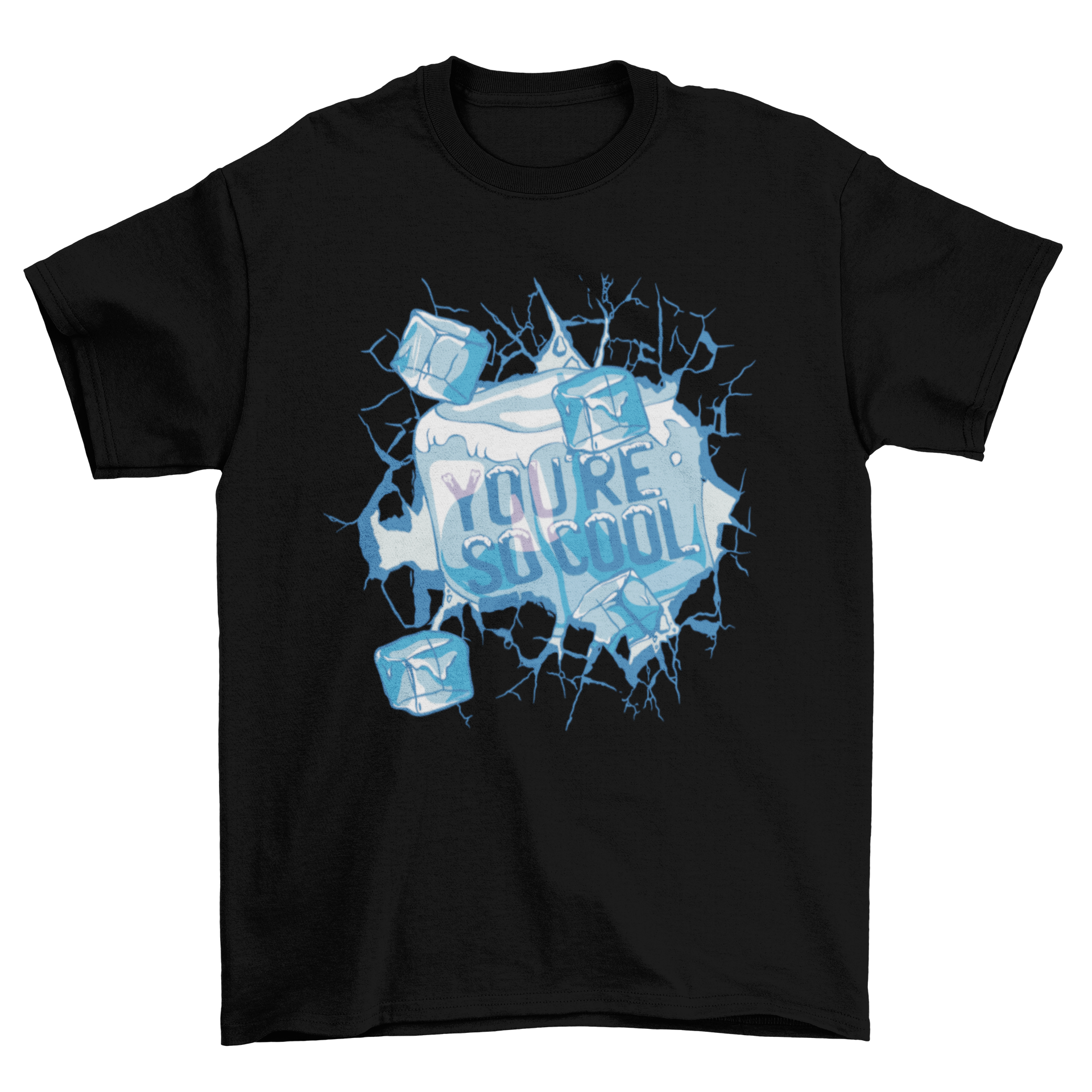 A stylish t-shirt featuring a graphic of ice cubes and the quote 'You're so cool' in a fun font.