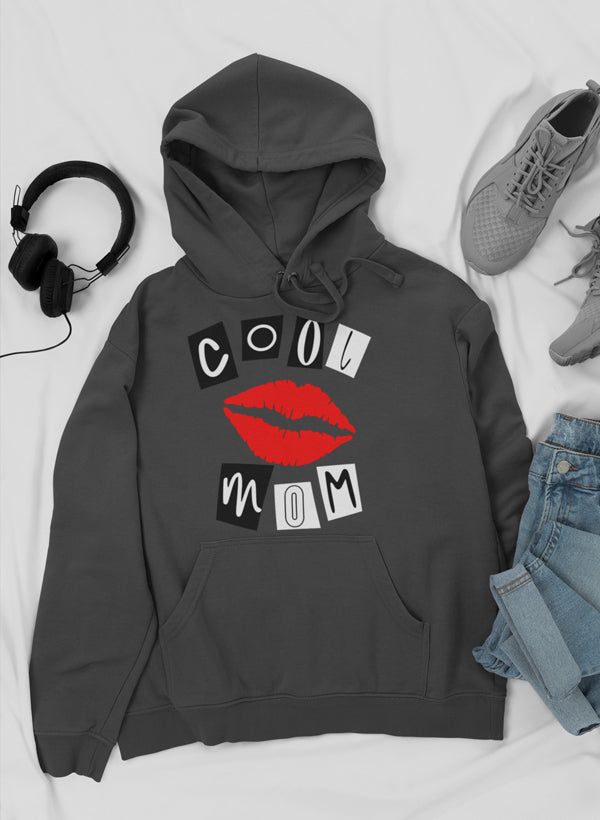 Cool Mom Lips Hoodie featuring a unique artistic design, made from warm cotton/poly fleece blend with adjustable hood.