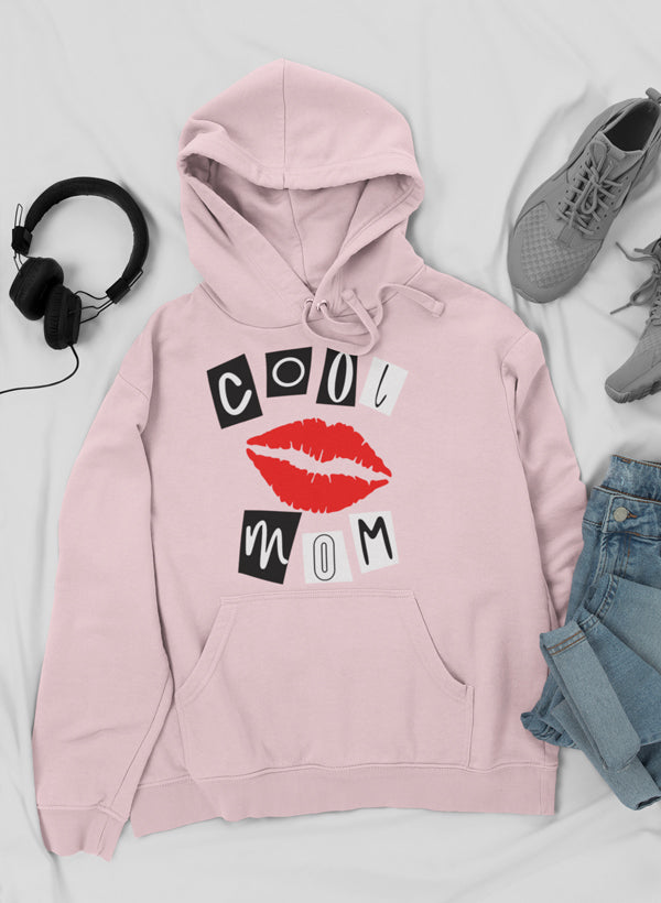 Cool Mom Lips Hoodie featuring a unique artistic design, made from warm cotton/poly fleece blend with adjustable hood.