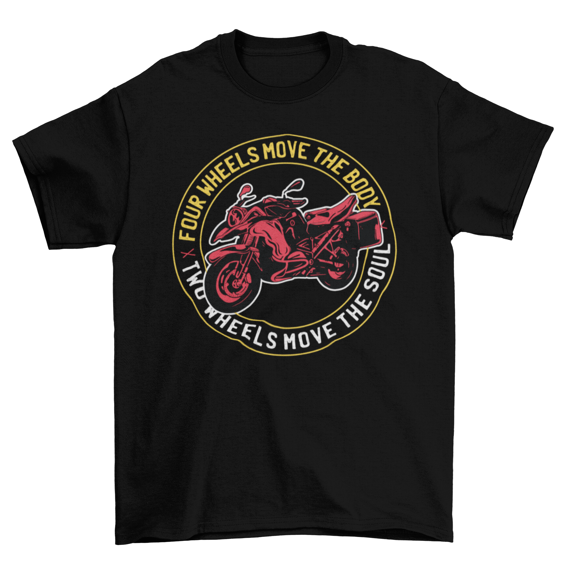 Cool motorbike t-shirt featuring an illustration and an inspiring quote about biking.